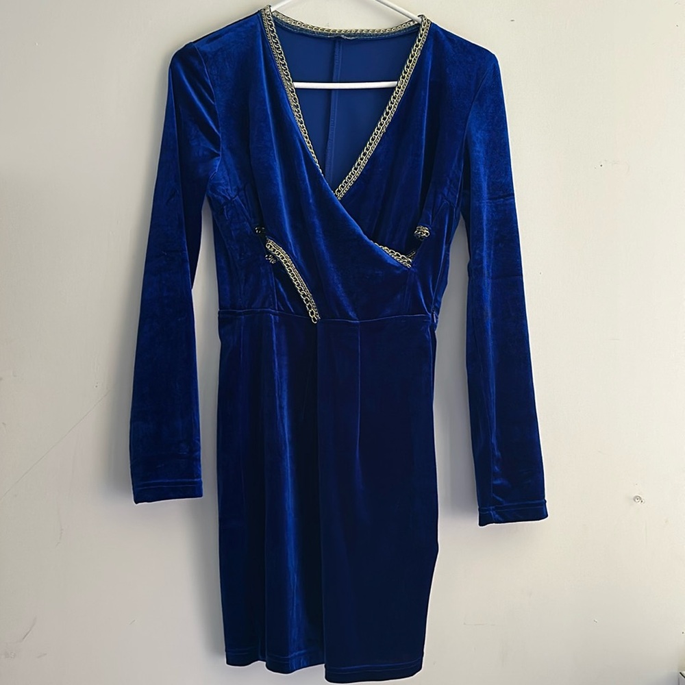 Blue velvet mini dress